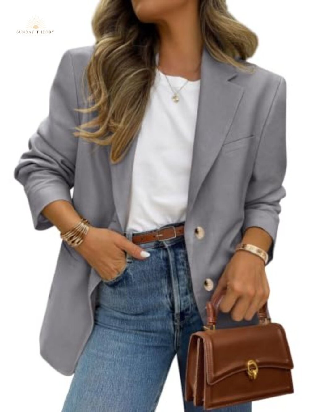 Open Front Notch Lapel Blazer Long Sleeve Business Casual